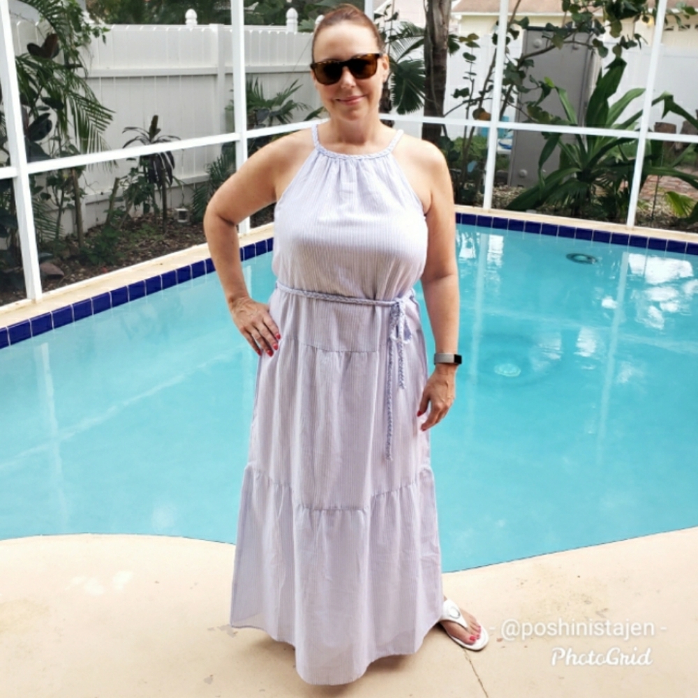 NWT Japna Blue & White Striped Maxi Dress